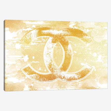 Chanel Logo Gold Canvas Print #PAV480} by Martina Pavlova Art Print