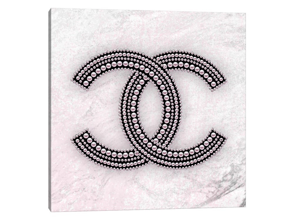 Framed Canvas Art (Champagne) - Chanel Logo Pink by Martina Pavlova ( Fashion > Fashion Brands > Chanel art) - 26x26 in