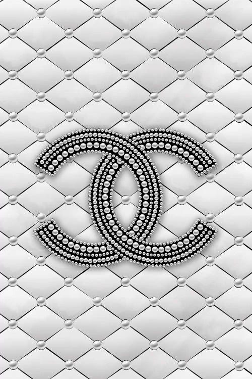 Framed Canvas Art (Gold Floating Frame) - Chanel Pearl Logo by Martina Pavlova ( Fashion > Fashion Brands > Chanel art) - 26x18 in