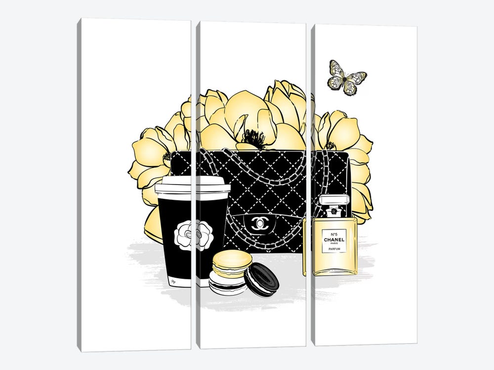 Framed Canvas Art (Champagne) - High Fashion Set by Martina Pavlova ( Fashion > Fashion Accessories > Bags & Purses art) - 18x26 in