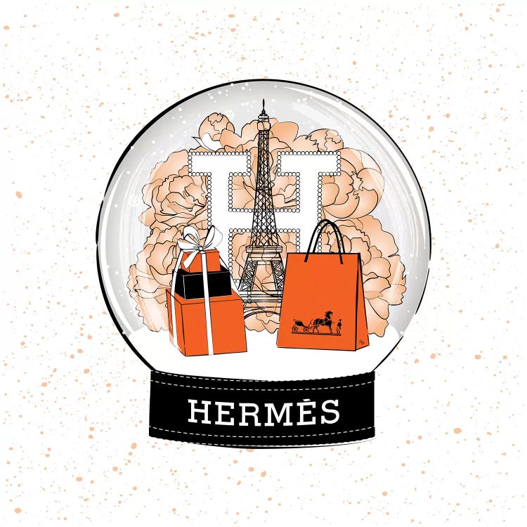 Framed Canvas Art (Champagne) - Hermes Snow Ball by Martina Pavlova ( Fashion > Fashion Brands > Hermès art) - 26x26 in