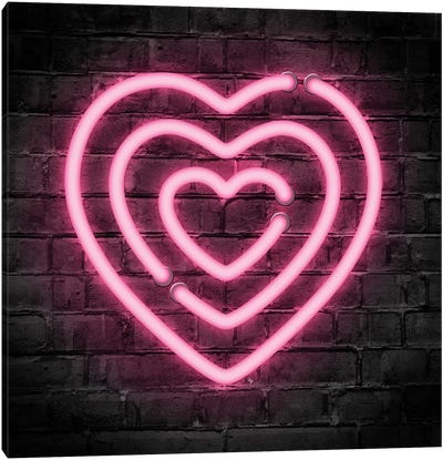 Neon Hearts Canvas Art Print - Black & Pink