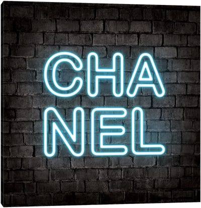 Neon Chanel Blue Canvas Art Print - Chanel Art