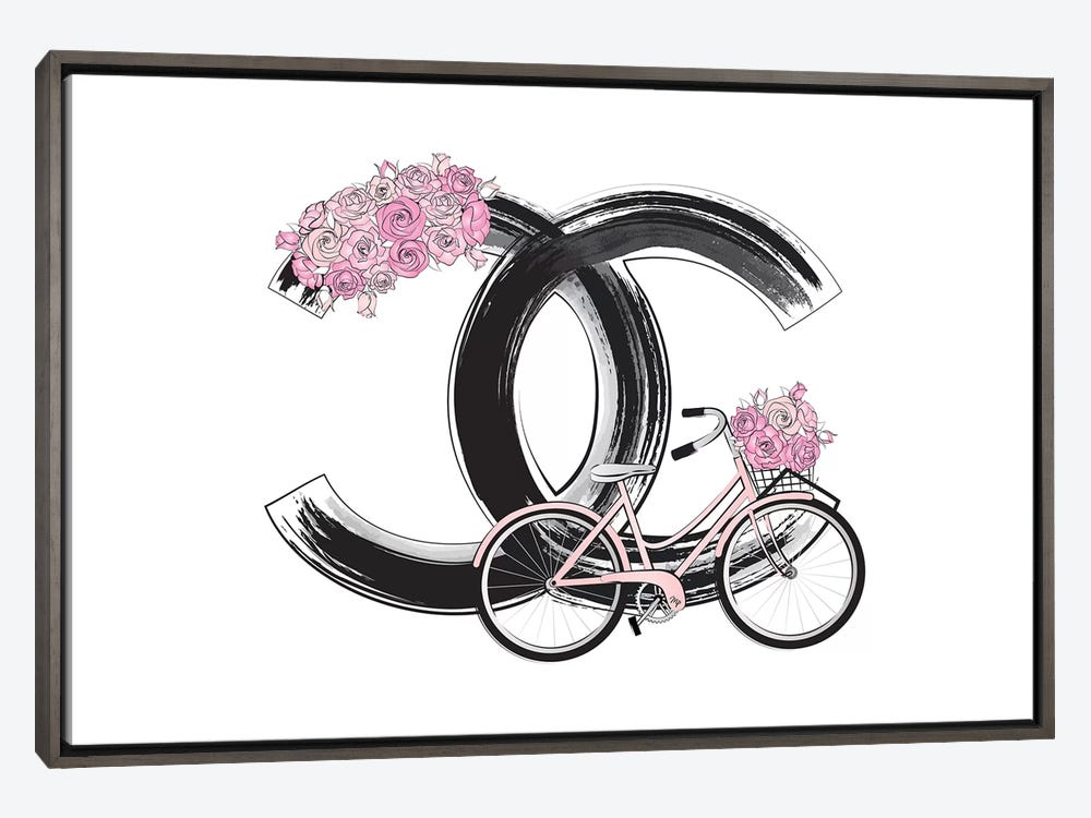 Framed Canvas Art (Gold Floating Frame) - Chanel Bike by Martina Pavlova ( transportation > by Land > Bicycles art) - 18x26 in