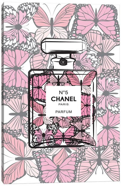 Chanel Butterflies Canvas Art Print - Pink Art