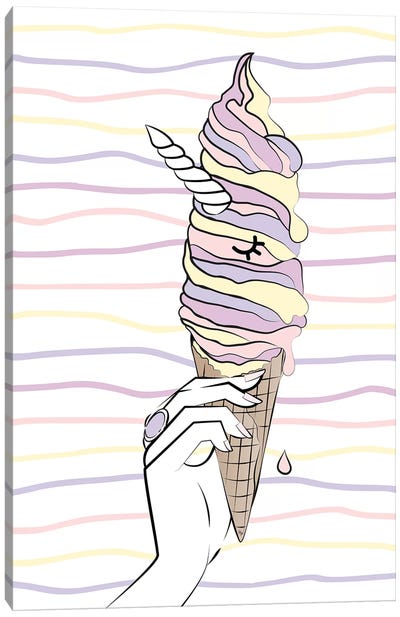 Unicorn Ice Cream Canvas Art Print - Martina Pavlova Food & Drinks