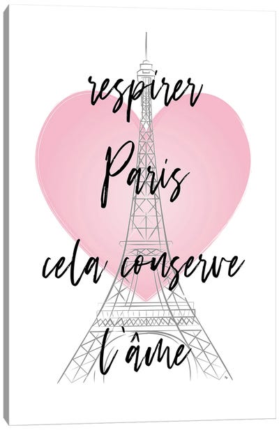 Respirer Paris Canvas Art Print - Paris Typography