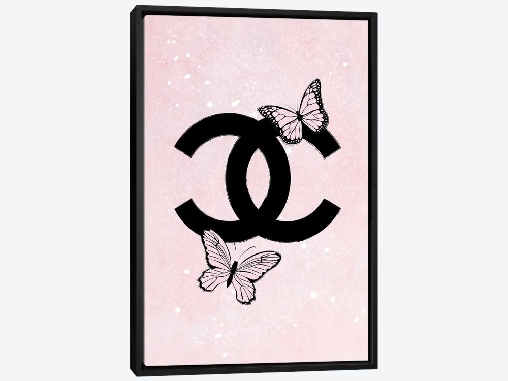 Framed Canvas Art - Pink Chanel Logo by Martina Pavlova ( Fashion > Fashion Brands > Chanel art) - 26x18 in
