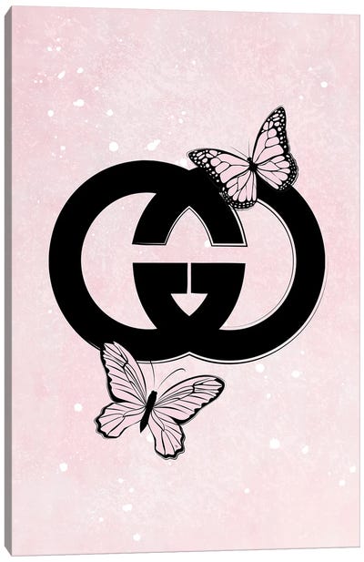 Pink Gucci Logo Canvas Art Print - Animal Typography