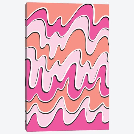 Retro Pink Waves Canvas Print #PAV649} by Martina Pavlova Canvas Print