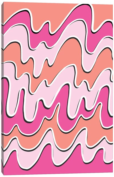 Retro Pink Waves Canvas Art Print - Purple Abstract Art