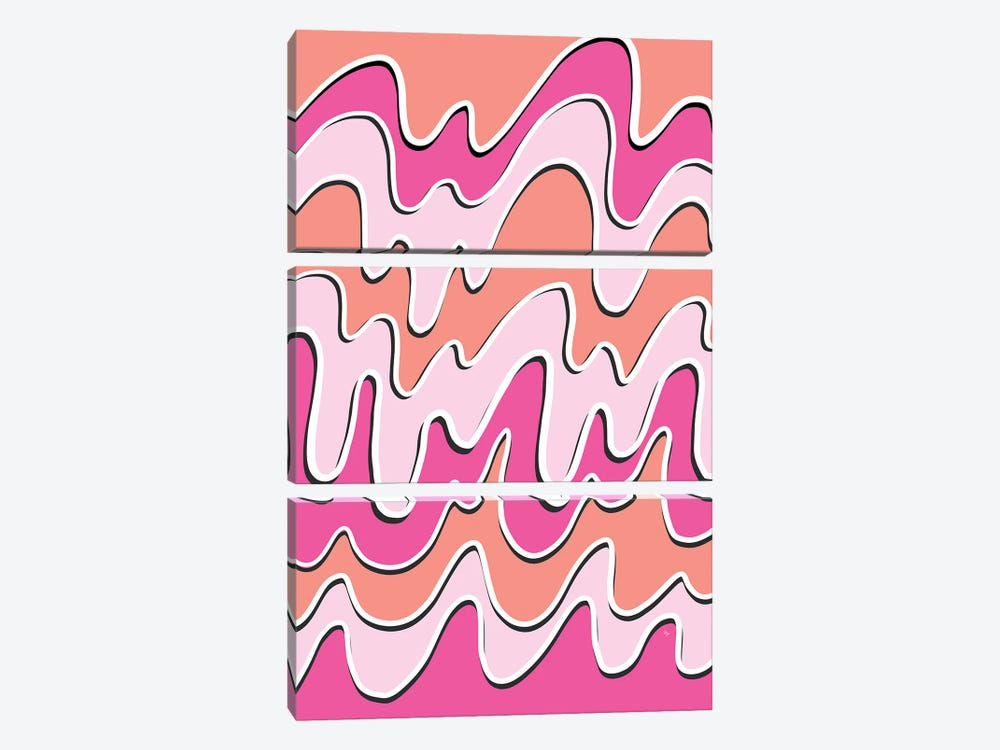 Retro Pink Waves by Martina Pavlova 3-piece Canvas Print