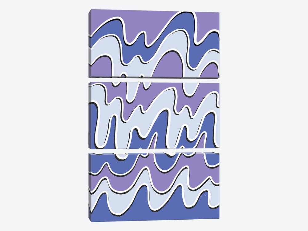Retro Purple Waves by Martina Pavlova 3-piece Canvas Art Print