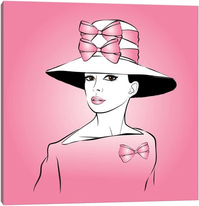 Elegant Lady Pink Canvas Art Print - Audrey Hepburn