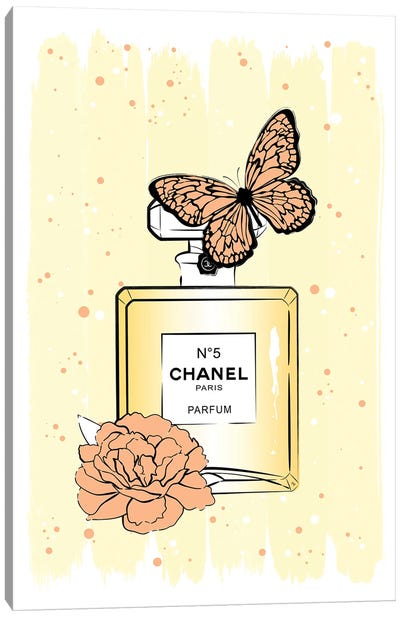 Chanel Butterfly Canvas Art Print - Perfume Bottle Art
