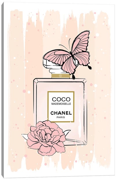 Coco Butterfly Canvas Art Print - Perfume Bottle Art