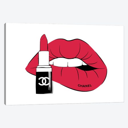 Chanel Red Lips Canvas Print #PAV698} by Martina Pavlova Canvas Artwork