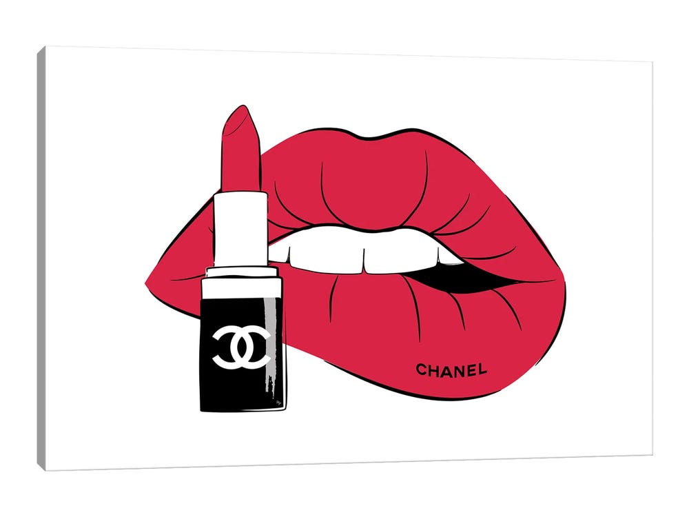 Framed Canvas Art (Gold Floating Frame) - Chanel Red Lips by Martina Pavlova ( Fashion > Hair & Beauty > Make-Up art) - 26x40 in