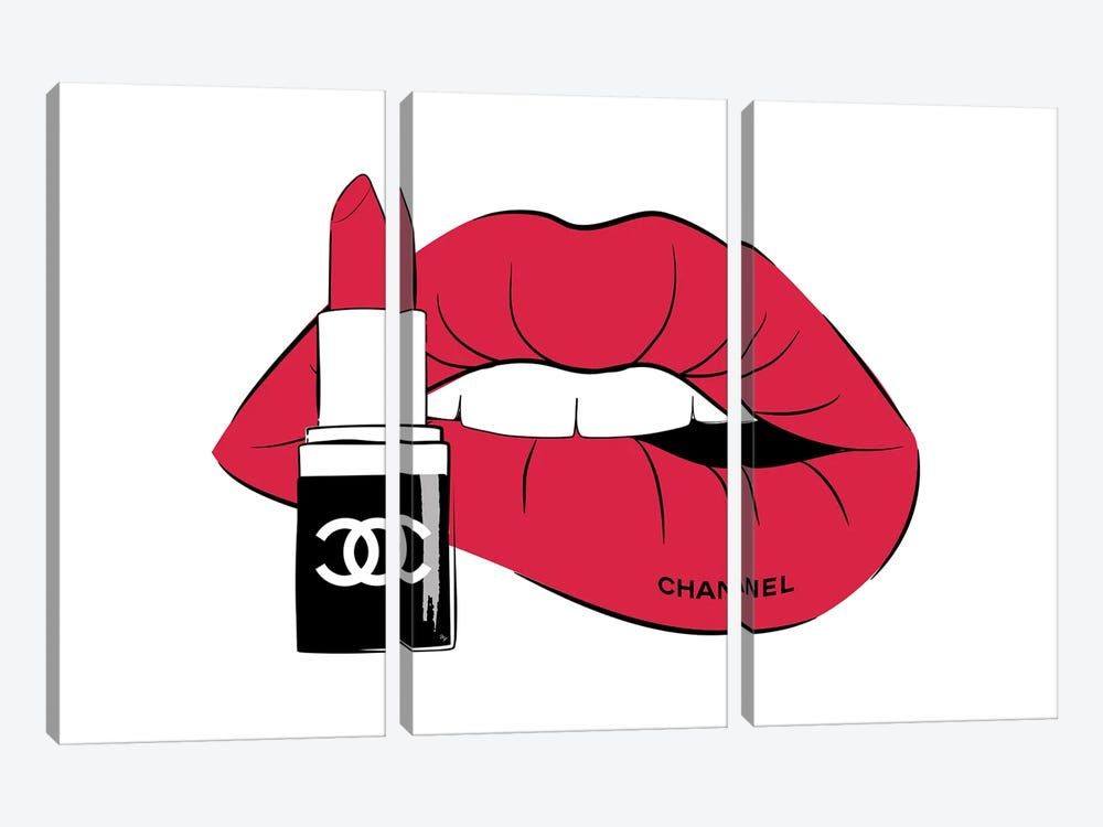 Chanel Red Lips by Martina Pavlova 3-piece Canvas Art Print