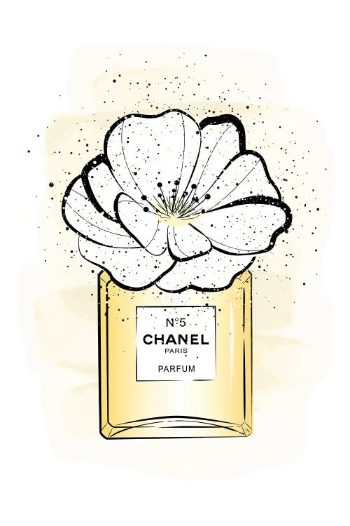 Framed Canvas Art (Champagne) - Chanel Flowers by Art Mirano ( Fashion > Fashion Brands > Chanel art) - 26x18 in