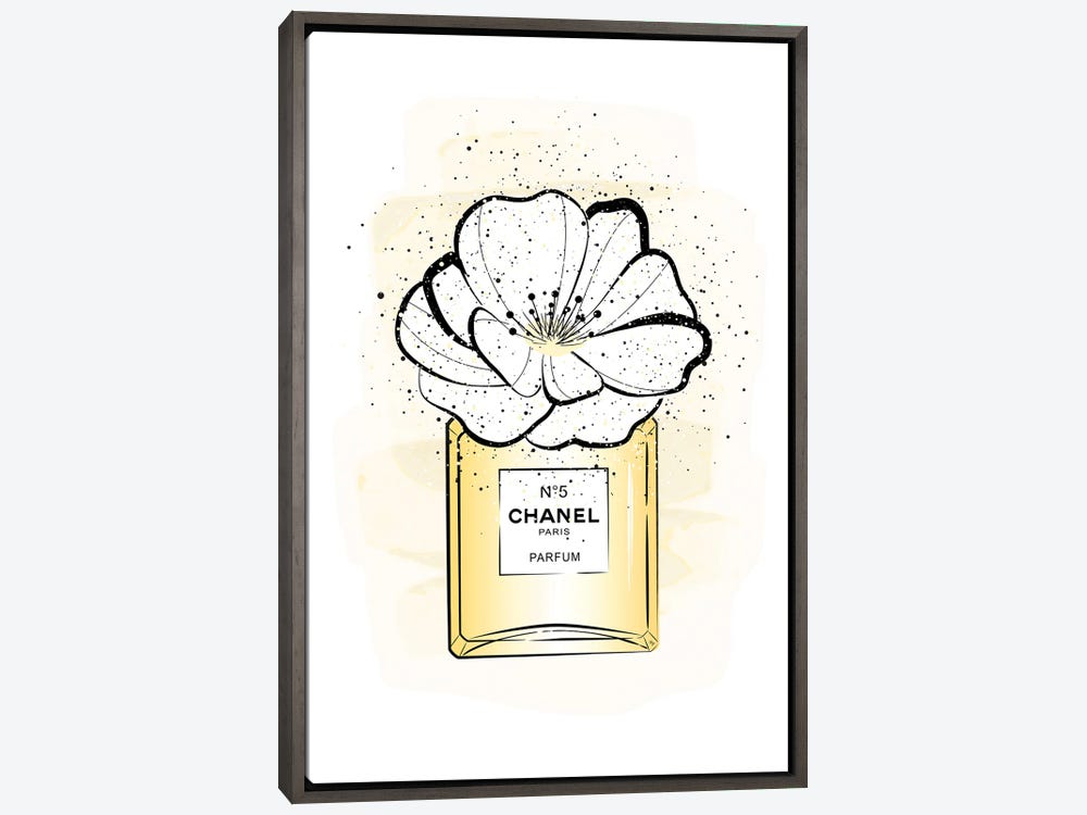 Framed Canvas Art (Gold Floating Frame) - Flower Box Chanel by Martina Pavlova ( Floral & Botanical > Flowers > Carnations art) - 26x18 in