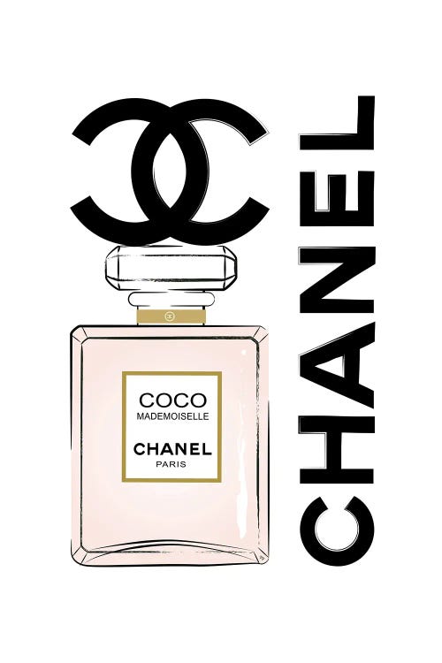 Framed Canvas Art (Champagne) - Chanel Coco Pink by Sonia Stella ( Fashion > Hair & Beauty > Perfume Bottles art) - 26x18 in