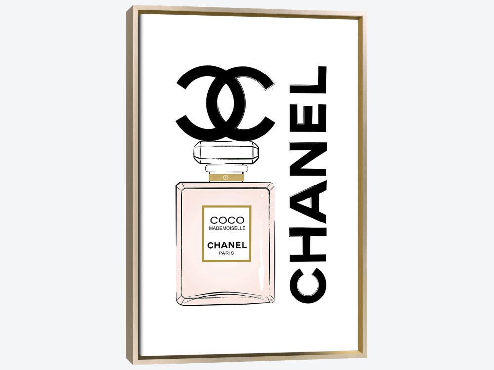 Framed Canvas Art (Champagne) - Coco Chanel Perfume by Martina Pavlova ( Fashion > Hair & Beauty > Perfume Bottles art) - 26x18 in