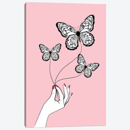 Butterfly Game Pink Canvas Print #PAV719} by Martina Pavlova Canvas Art Print