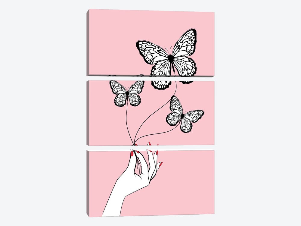 Butterfly Game Pink by Martina Pavlova 3-piece Art Print
