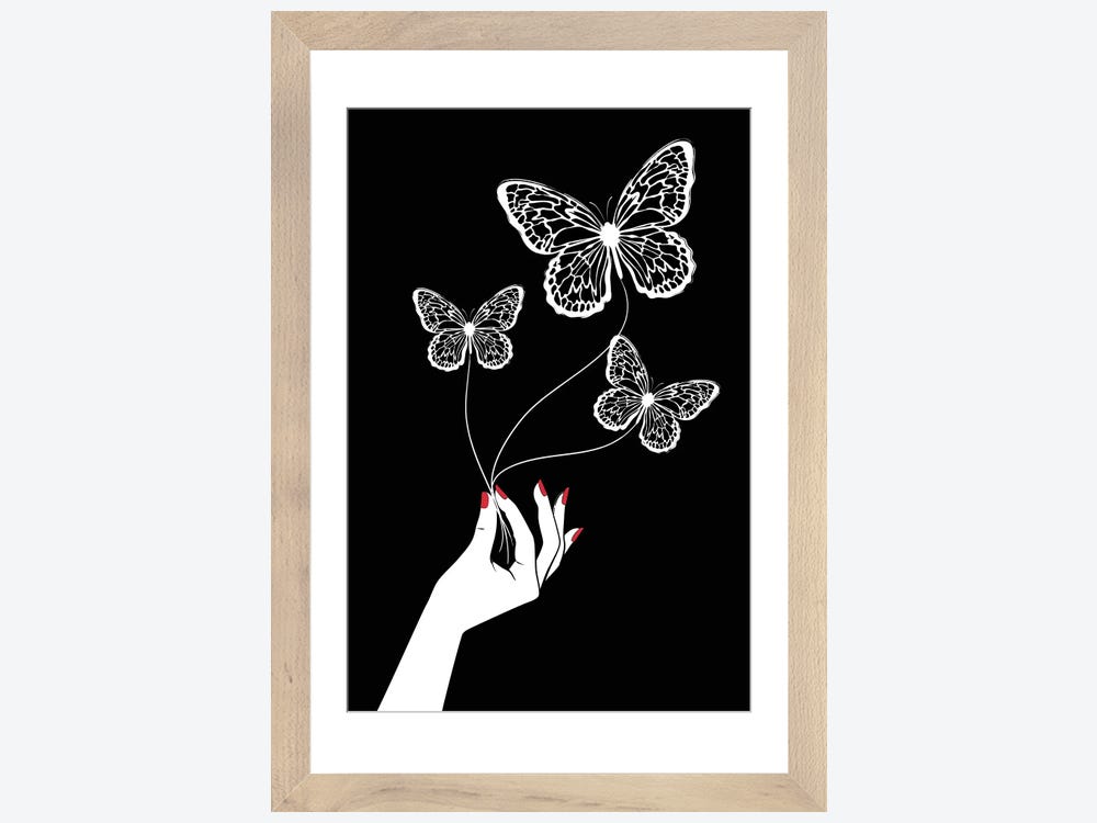 Butterfly Game Black Canvas Artwork by Martina Pavlova