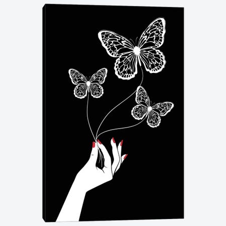 Butterfly Game Black Canvas Print #PAV720} by Martina Pavlova Canvas Wall Art