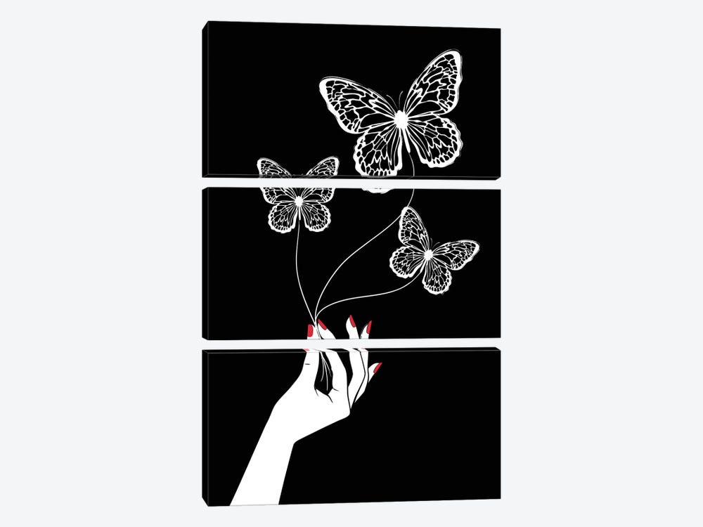 Butterfly Game Black by Martina Pavlova 3-piece Canvas Art Print