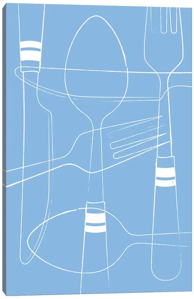Blue Cutlery Canvas Art Print - Martina Pavlova Food & Drinks