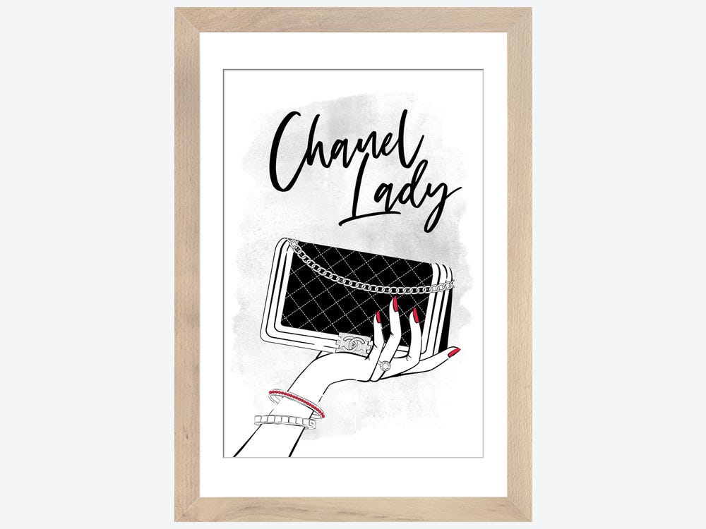 Framed Canvas Art (Champagne) - Hold My Chanel by Martina Pavlova ( Fashion > Fashion Accessories > Bags & Purses art) - 26x18 in