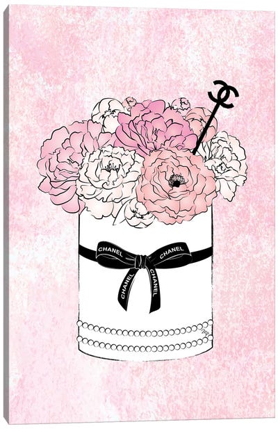 Flower Box Chanel Canvas Art Print - Black & Pink