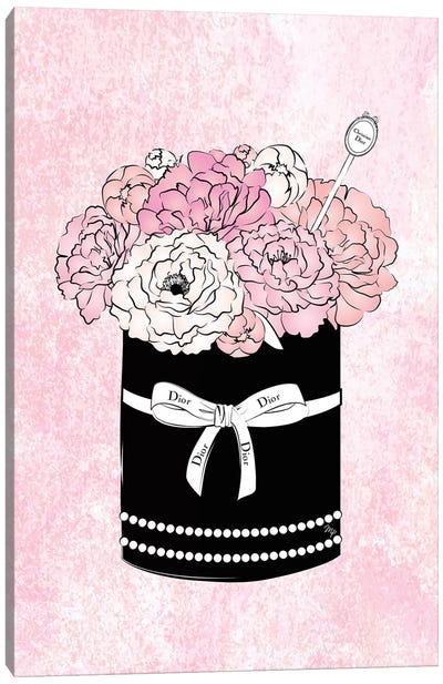 Flower Box Dior Canvas Art Print - Black & Pink Art