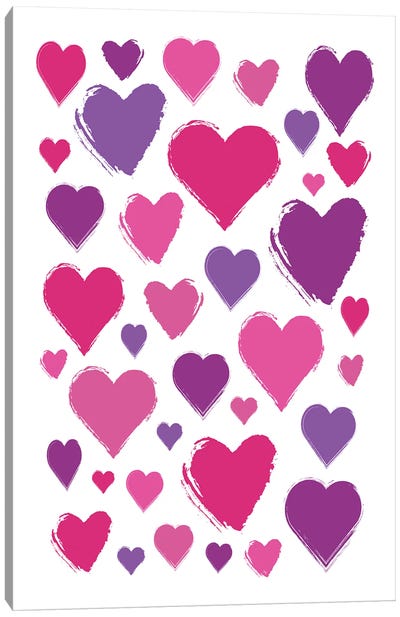 Purple Hearts Canvas Art Print - Pantone 2023 Viva Magenta