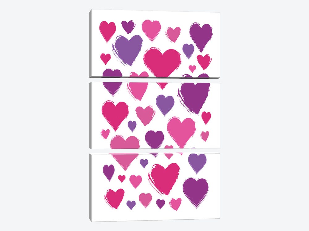 Purple Hearts by Martina Pavlova 3-piece Canvas Art Print