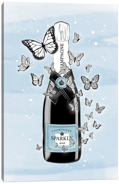 Butterfly Champagne Canvas Art Print - Martina Pavlova Food & Drinks