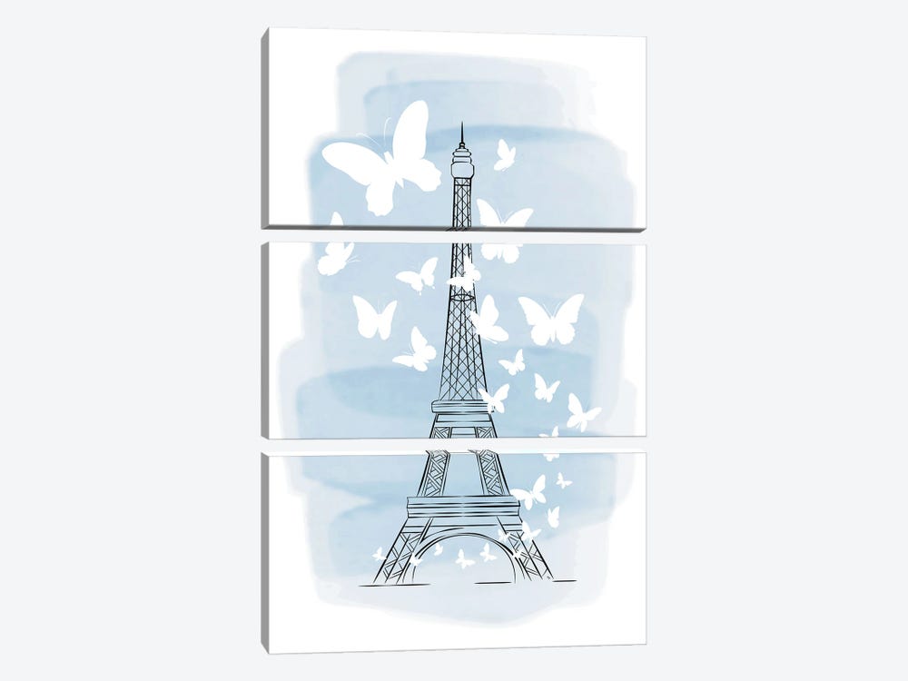 Butterfly Eiffel Tower by Martina Pavlova 3-piece Canvas Artwork