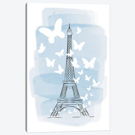 Butterfly Eiffel Tower Canvas Print #PAV781} by Martina Pavlova Canvas Wall Art