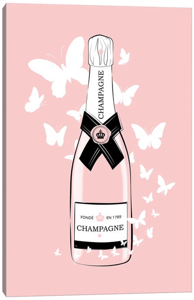 Pink Champagne Canvas Art Print - Martina Pavlova Food & Drinks