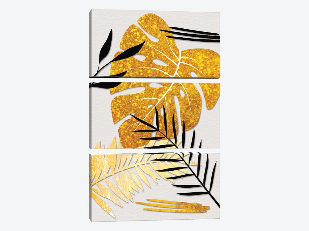Golden Leaves by Martina Pavlova 3-piece Canvas Art Print