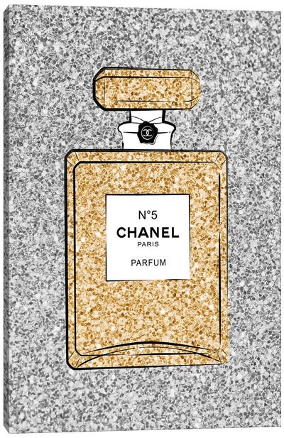 Chanel Glitter Perfume Canvas Art Print - Silver Art