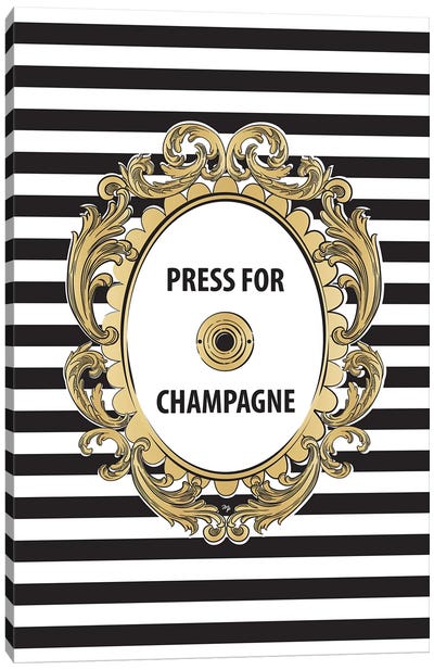 Champagne Button Canvas Art Print - Black, White & Gold Art