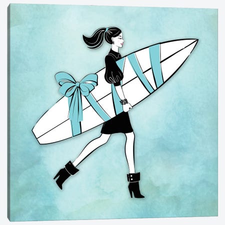 Surf Girl Blue Canvas Print #PAV823} by Martina Pavlova Art Print