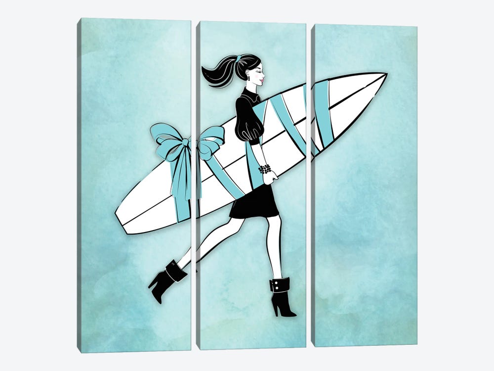 Surf Girl Blue by Martina Pavlova 3-piece Canvas Wall Art
