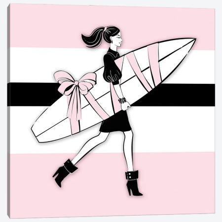 Surf Girl Pink Canvas Print #PAV824} by Martina Pavlova Canvas Wall Art