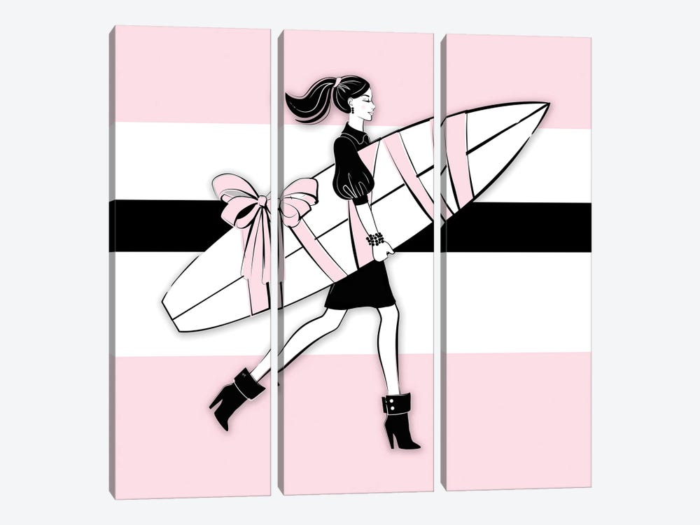 Surf Girl Pink by Martina Pavlova 3-piece Canvas Print