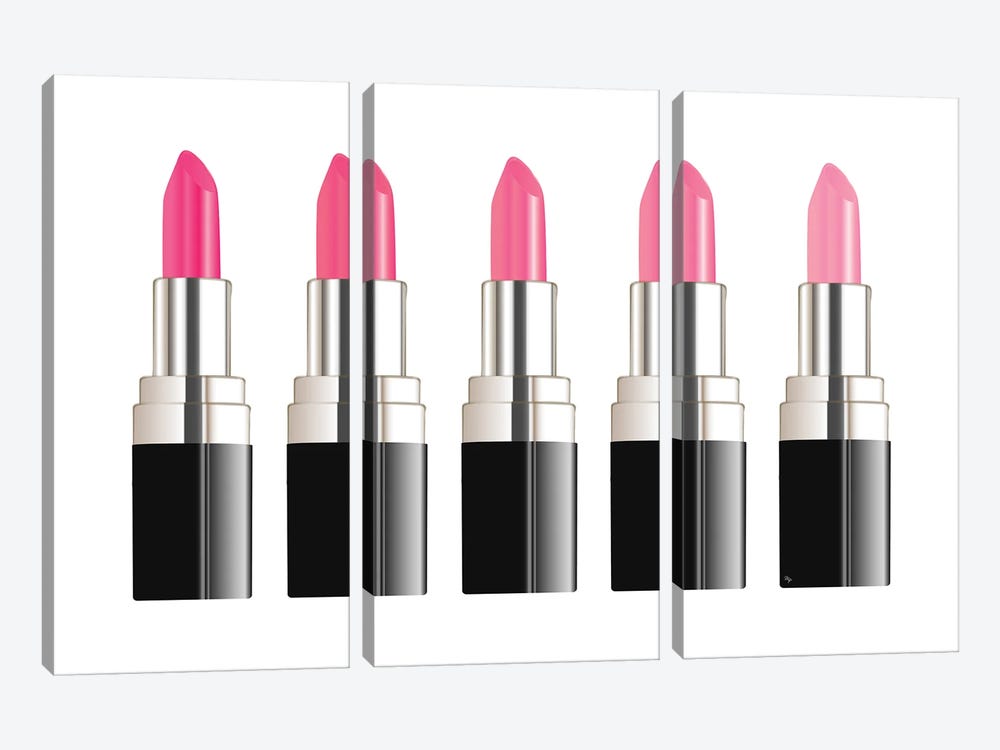 Pink Lipsticks by Martina Pavlova 3-piece Canvas Art
